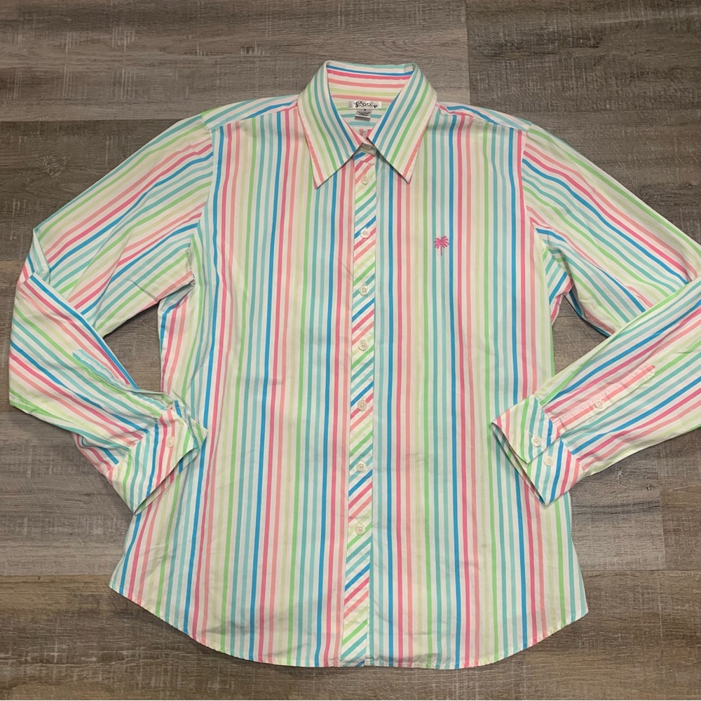 Lilly Pulitzer Pastel Striped Button Up Shirt Size 8 Top